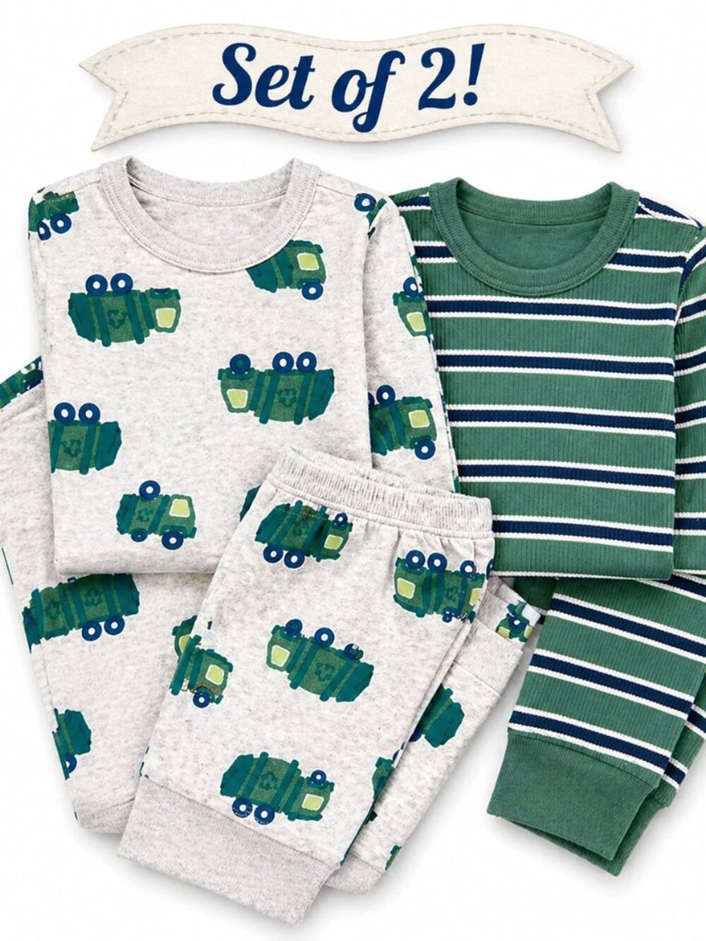NWT Carter’s Baby Boy 4 Piece Pajama Set 12M Truck & Striped Thermal PJs